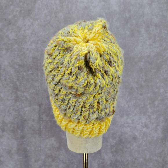 Yellow White Crochet Knit Bucket Cap Hat Fun Vintage Y2K Funky Beanie - Picture 4 of 4